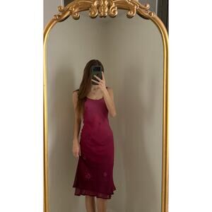 Vintage Y2K 90s Sophistica Pink Floral Embroidered Sheer Slip Dress